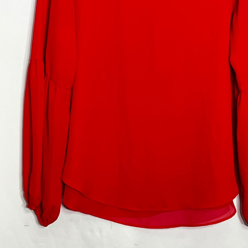 New Directions Womens Red Embellished Jewel Neck Bishop‎ Sleeve Blouse Size L - Picture 4 of 8